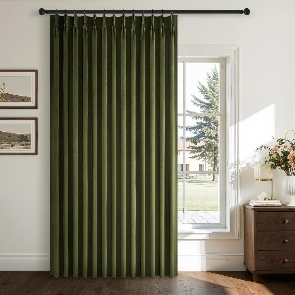 Drapenova Dark Greem Velvet Curtains 108 Inches Long for Living Room Large Window, Vintage Elegant Pleated Room Darking Blackout Curt…