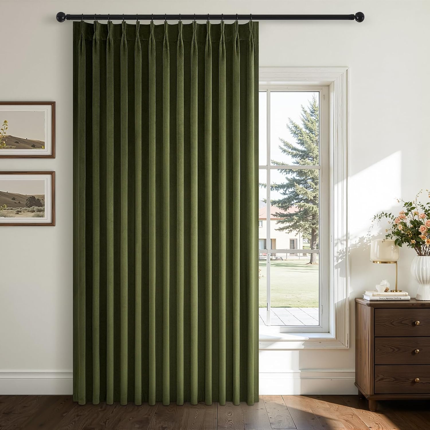 Drapenova Dark Greem Velvet Curtains 108 Inches Long for Living Room Large Window, Vintage Elegant Pleated Room Darking Blackout Curt…
