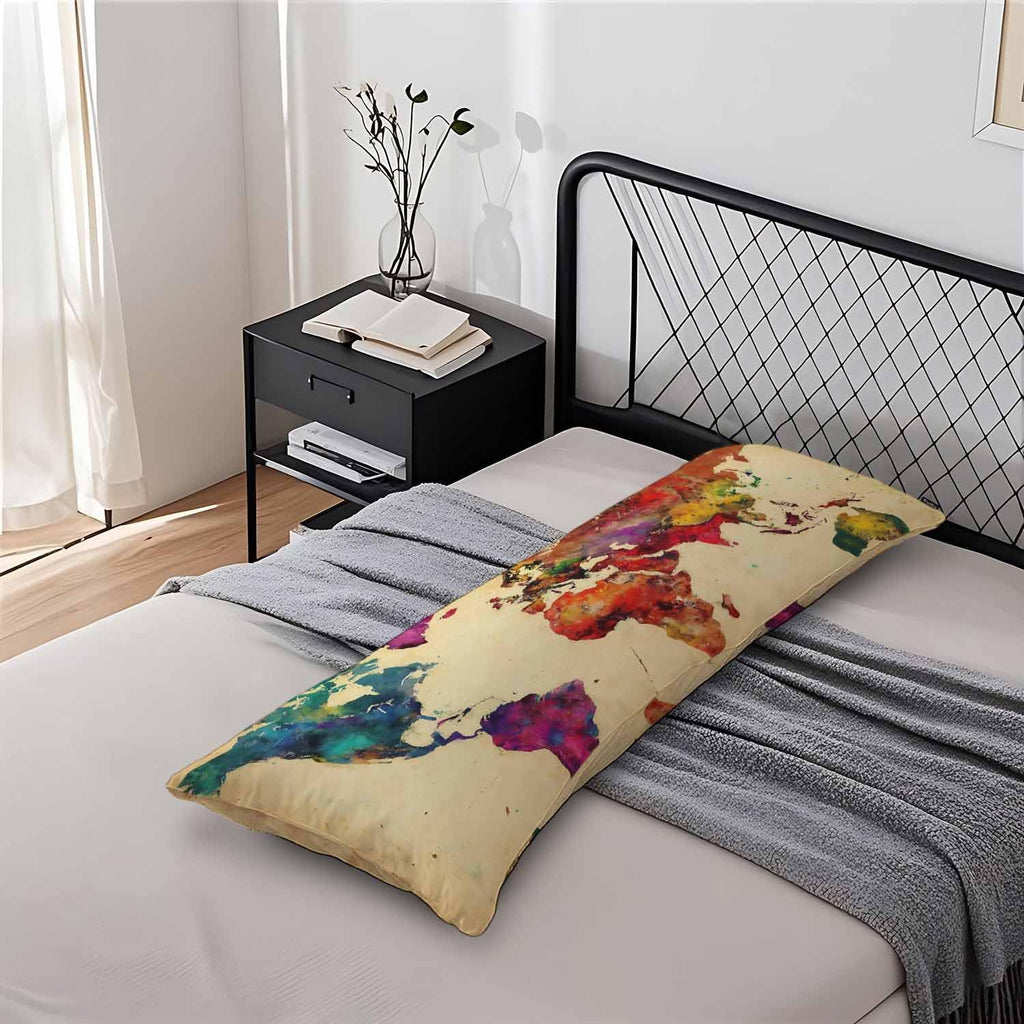 World Map Body Pillow Pillowcase, Retro World Map Colorful Body Pillow Cushion Cover, 20x54 Inch Lumbar Pillow Cover Large Pillow…