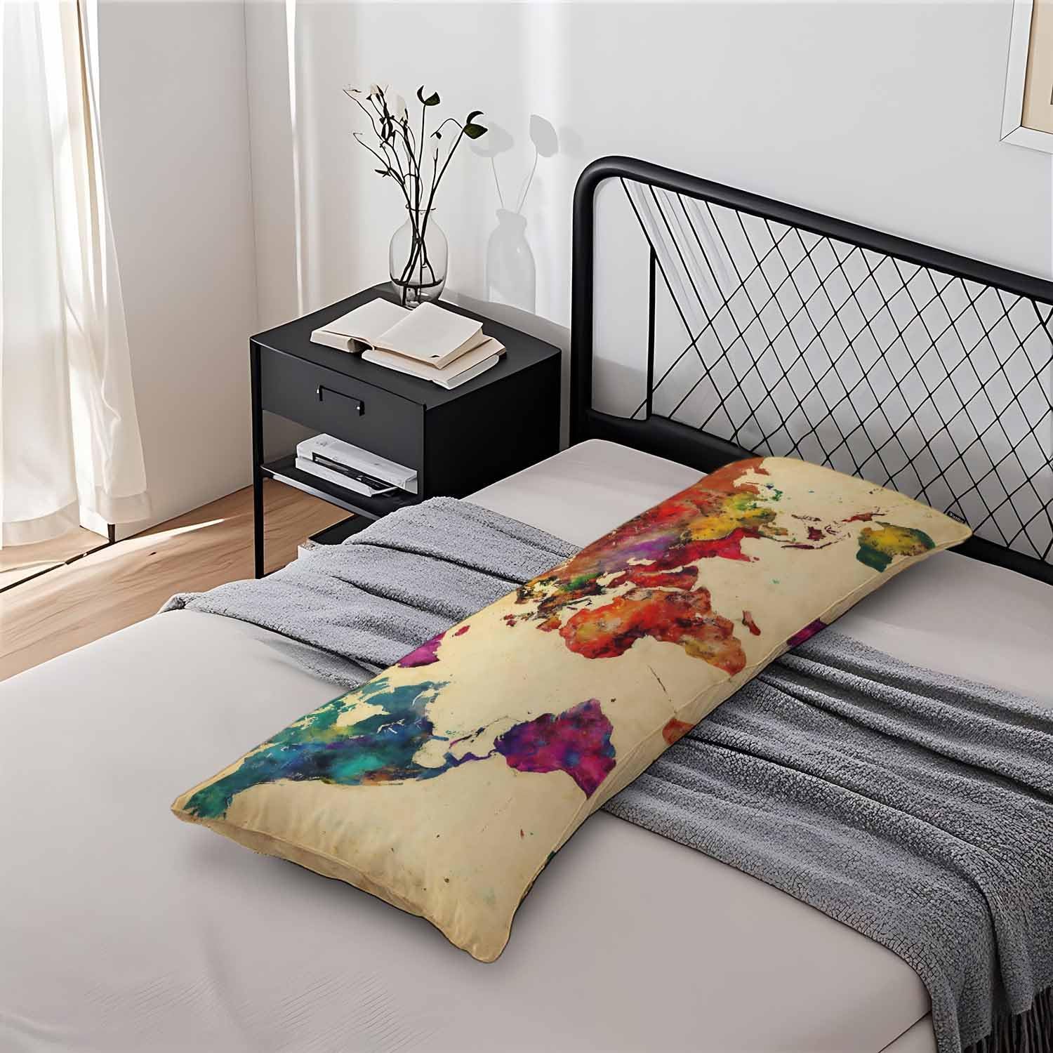 World Map Body Pillow Pillowcase, Retro World Map Colorful Body Pillow Cushion Cover, 20x54 Inch Lumbar Pillow Cover Large Pillow…