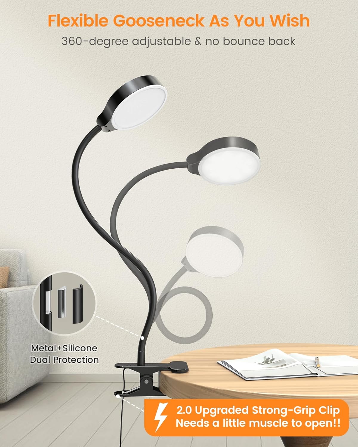 Glocusent 5W Reading Light for Bed, 36 LED Eye Caring Bed Lamp, 3 Colors & 5 Brightness Levels for Headboard with Adapter, Perfect Clip on…