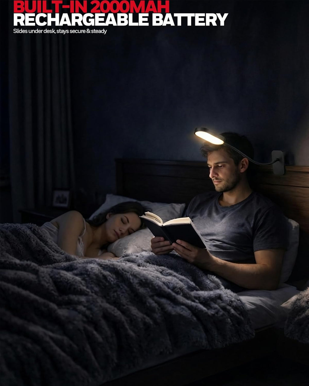 Honeywell Clip On Desk Lamp, Rechargeable Reading Light with Touch Control, Stepless Dimming, Portable Lamp for Desk, Bedside, Study