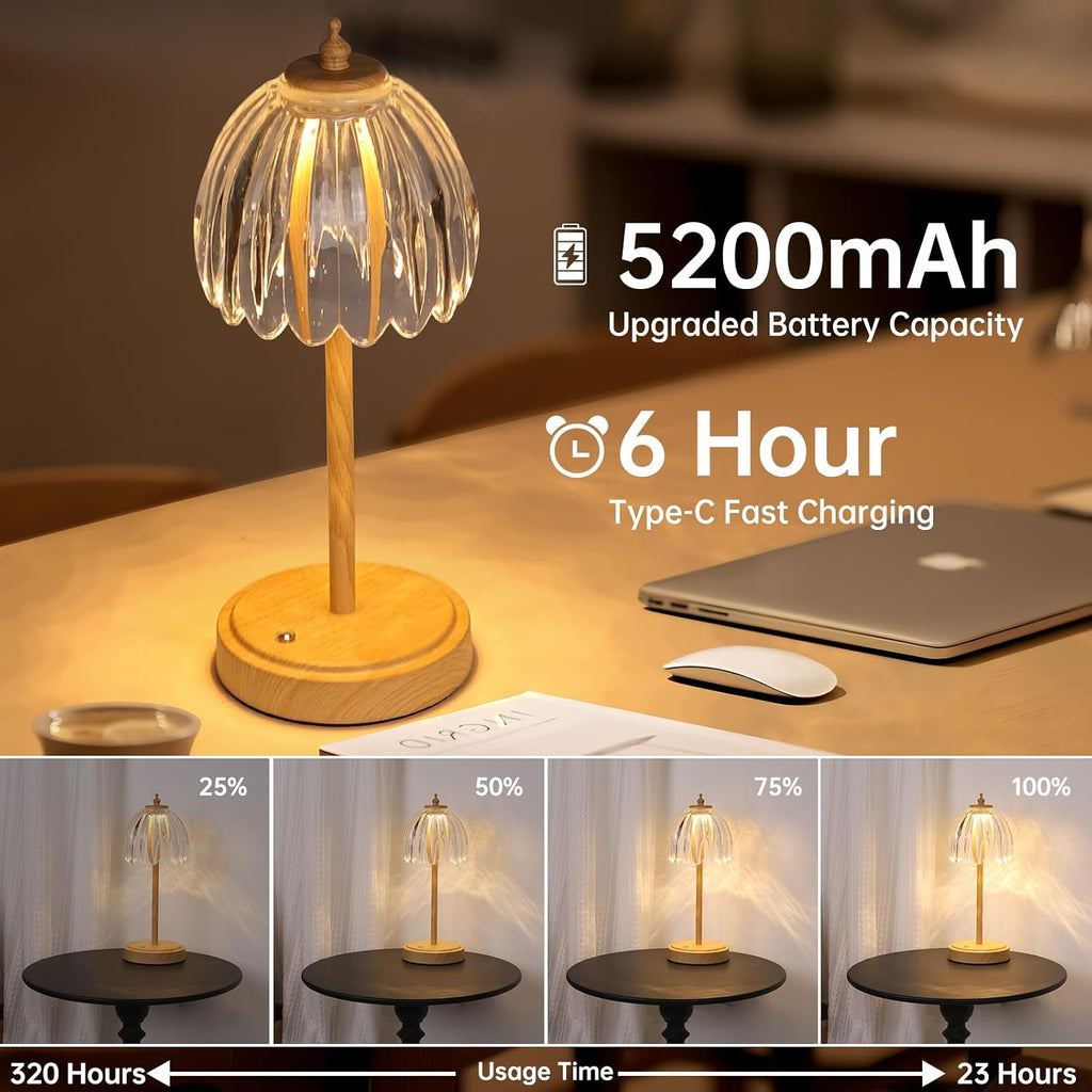 Shenmoyl Tulip Table Lamp with 5200mAh Battery & Touch Control, Small Cordless Table Lamp with 3 Colors, Rechargeable Battery Operated…