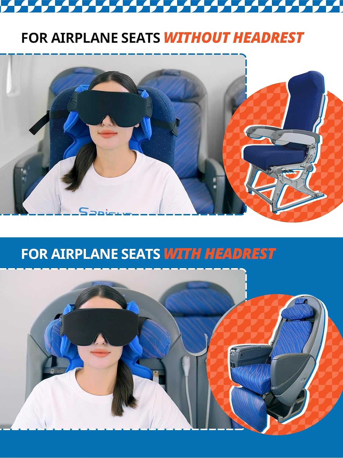 SARISUN Travel Pillows for Airplanes, Airplane Pillow with Sleep Eye Mask, 360° Support Headrest, Travel Essentials, Adjustable Airplane…