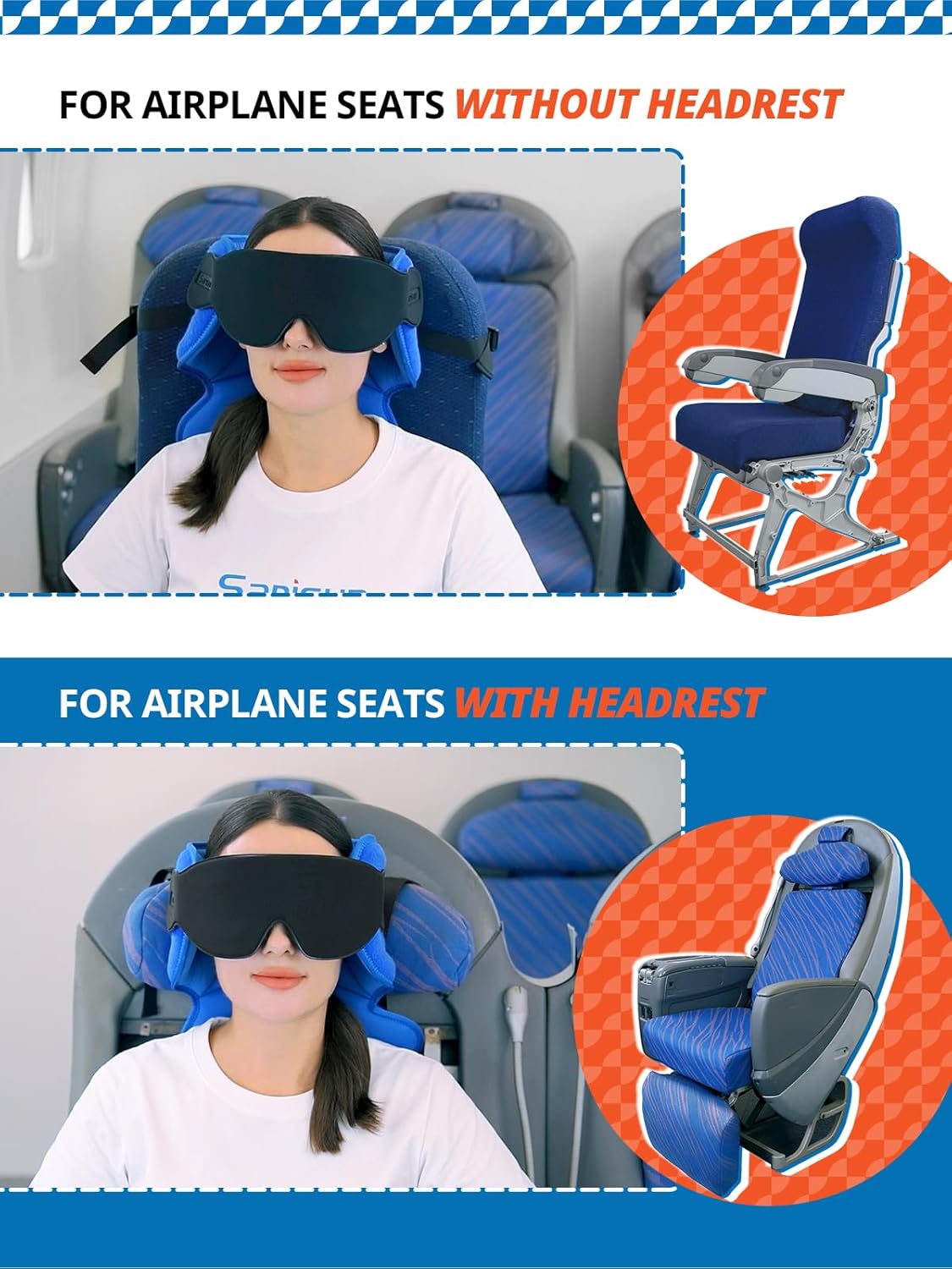 SARISUN Travel Pillows for Airplanes, Airplane Pillow with Sleep Eye Mask, 360° Support Headrest, Travel Essentials, Adjustable Airplane…