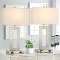 Tobusa 22'' Tall Table Lamps for Bedroom Set of 2, Silver Bedside Touch Control Lamp with 2 USB Ports&AC Outlet, Modern Living Room Table L…