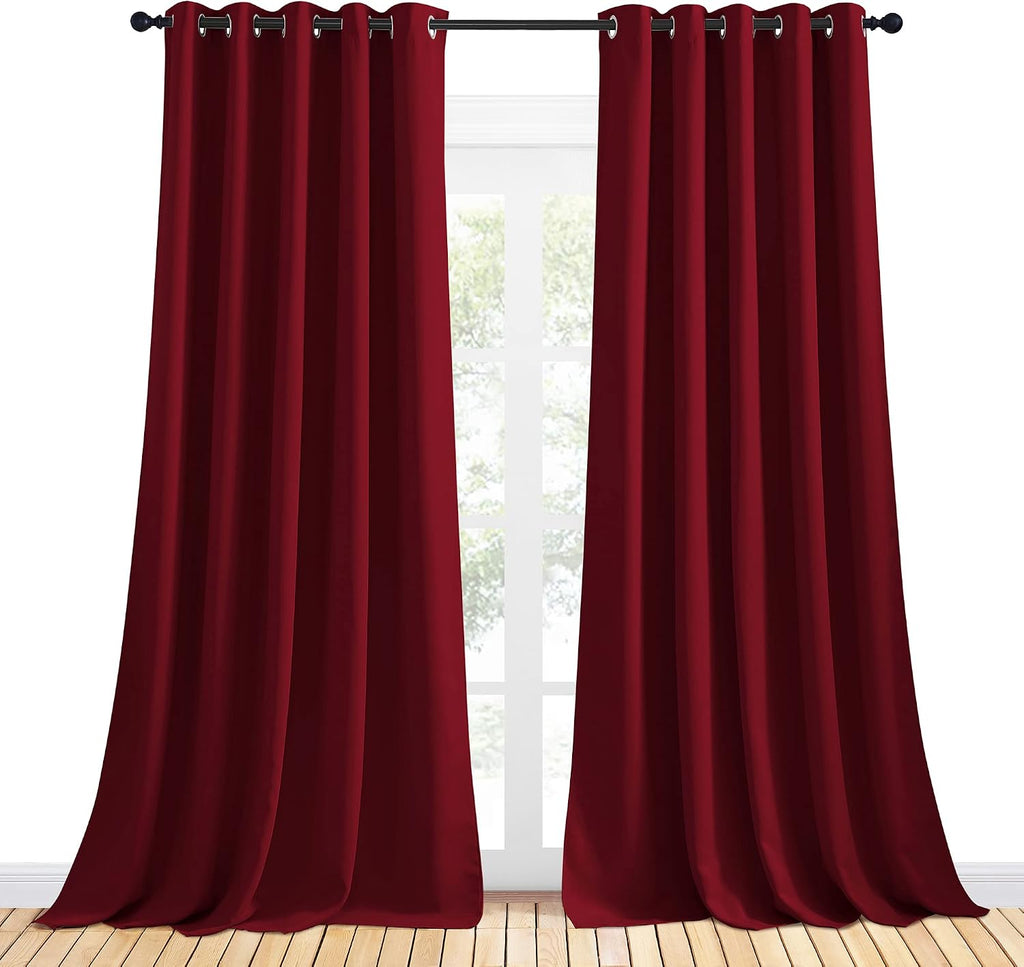 NICETOWN Christmas Burgundy Window Curtains Blackout Drapes, Thermal Insulated Solid Grommet Blackout Curtains/Draperies for Laundry Room…