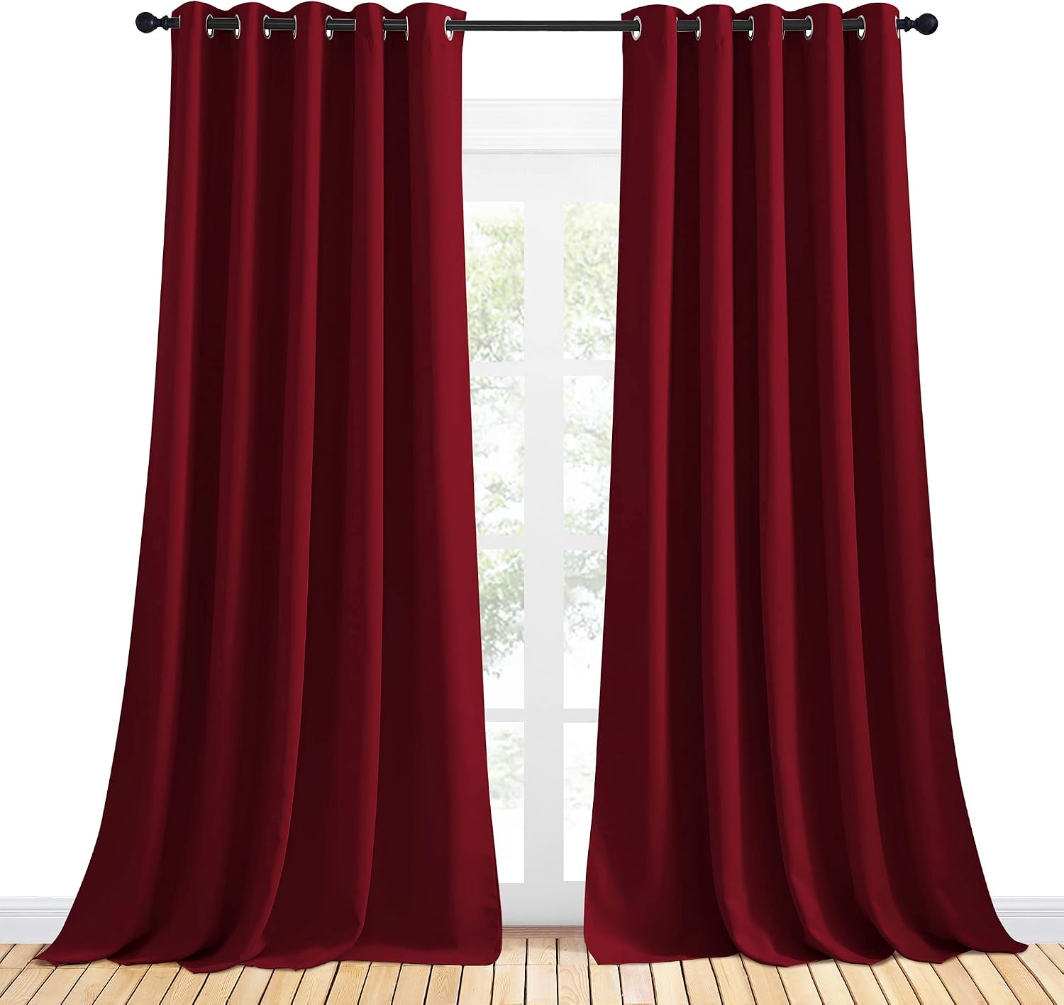 NICETOWN Christmas Burgundy Window Curtains Blackout Drapes, Thermal Insulated Solid Grommet Blackout Curtains/Draperies for Laundry Room…