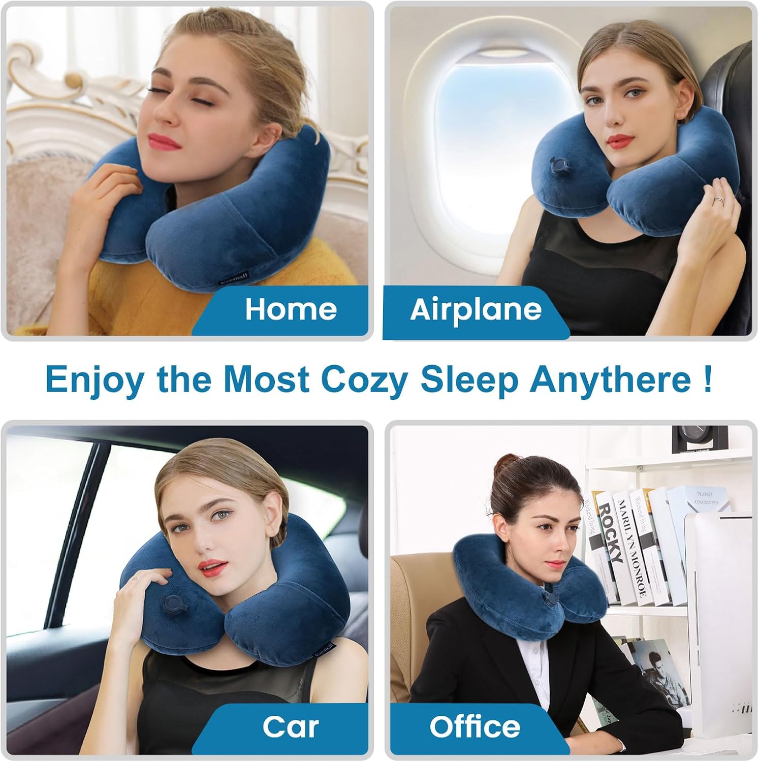 Keemall Travel Neck Pillow for Airplane, Compact Inflatable Neck Pillow for Traveling Long Flights, Adjust Firmness Neck Suport Pillow…