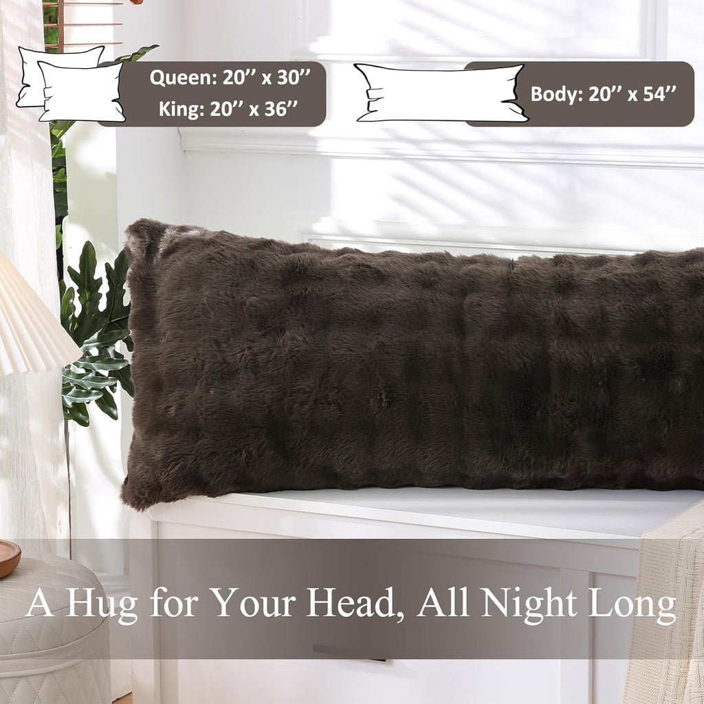 Chumerry Dark Brown Fluffy Body Pillow Cover Faux Fur Pillowcase Extra Soft Fuzzy Plush Long Pillow Cover Coffee Shaggy Body Pillow Case fo…