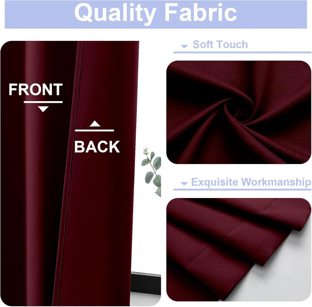 Simplebrand Ava Burgundy Blackout Curtains for Bedroom 90 Inches Long 2 Panels Set, Solid Privacy Energy Saving Living Room Window Treatmen…