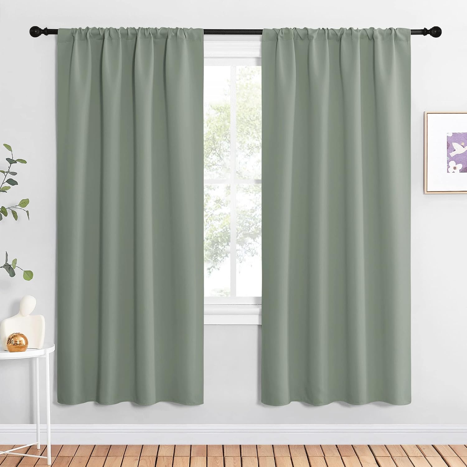 NICETOWN Window Curtains Blackout Drapes - Thermal Insulated Solid Rod Pocket Blackout Curtains/Draperies for Living Room (Greyish Green…