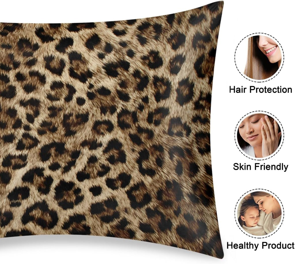 Satin Pillowcase for Hair and Skin, Standard Size Animal Leopard Skin Decorative Pillow Sham with Envelope Closure Pillow Cover for…