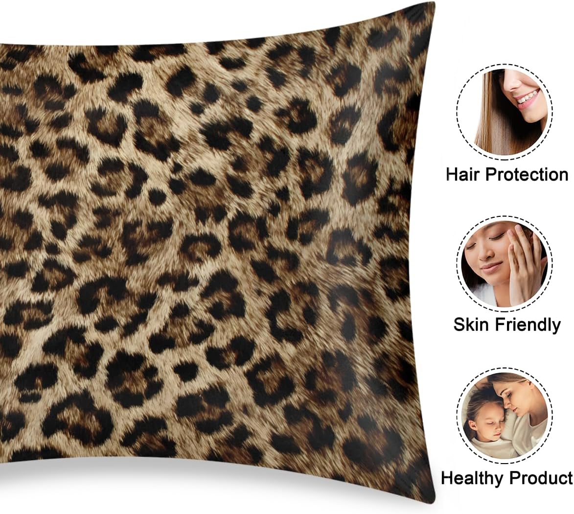 Satin Pillowcase for Hair and Skin, Standard Size Animal Leopard Skin Decorative Pillow Sham with Envelope Closure Pillow Cover for…