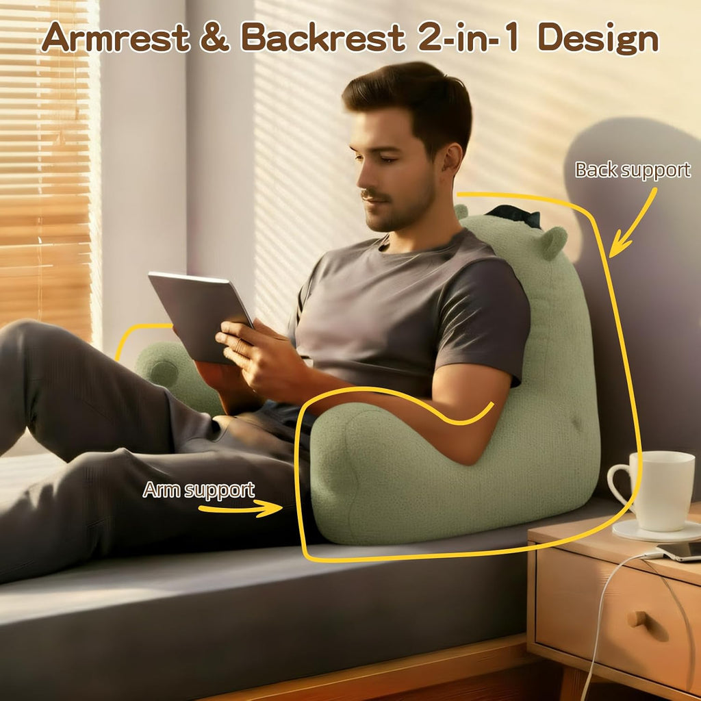 Ajicong Reading Pillow for Sitting in Bed Couch Teens/Adult, Back Rest Pillow for Sitting Up in Bed with Shredded Memory Foam, Includes Arm…