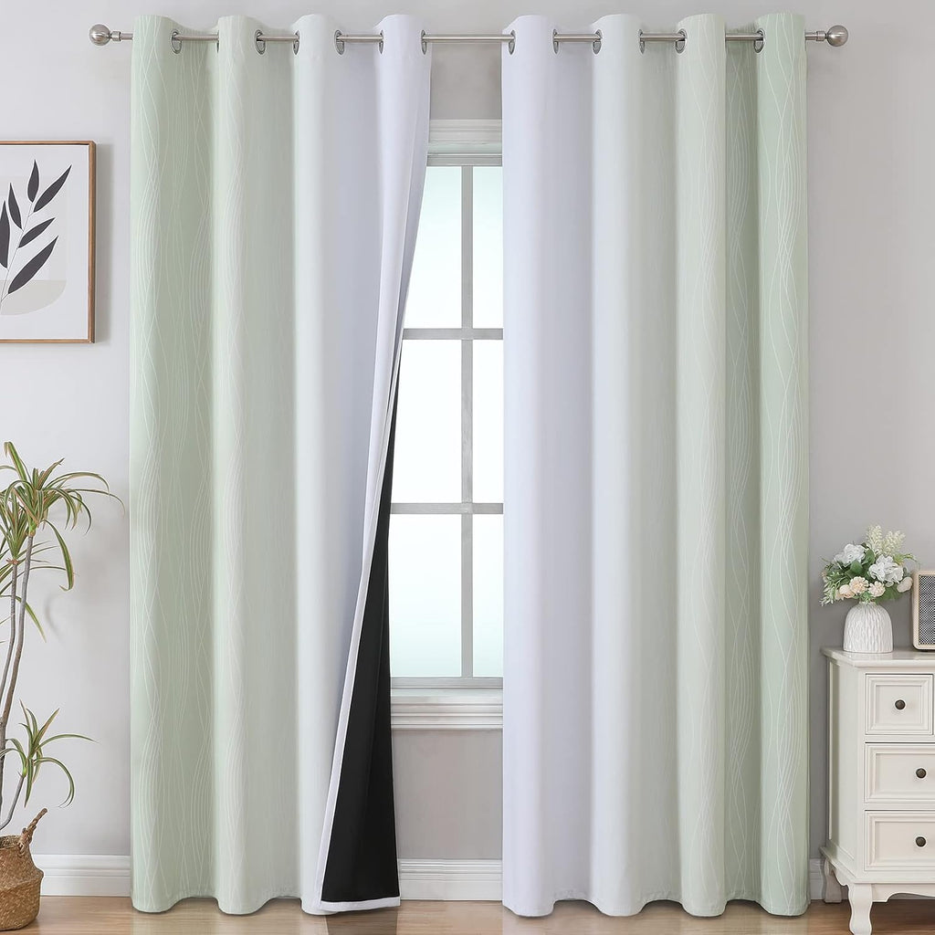 Estelartextiler Estelar Textiler Sage and Grayish White Blackout Curtains 108 Inches Long, Thermal Insulated Drapes for Bedroom, Full Light…