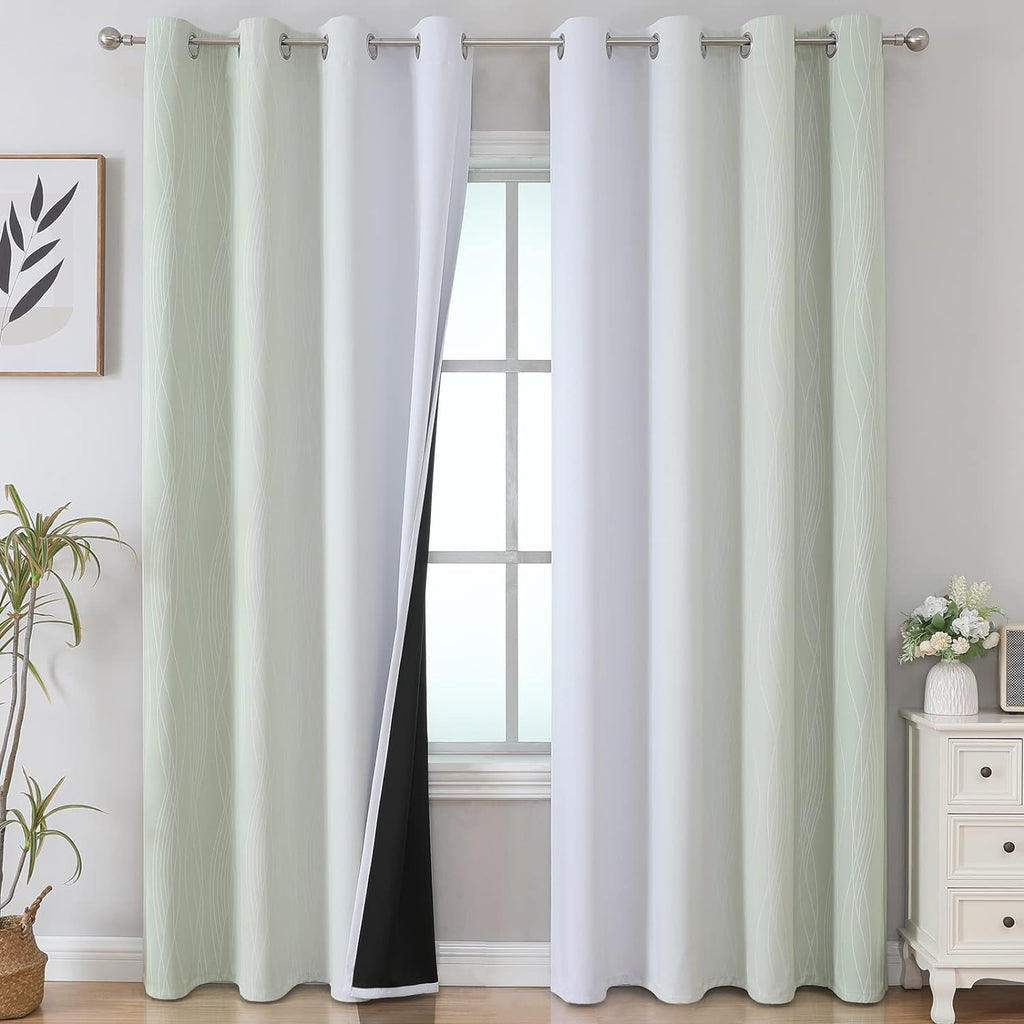 Estelartextiler Estelar Textiler Sage Green and Greyish White Gradient Blackout Curtains for Bedroom, Thermal Insulated Ombre Blackout Drap…
