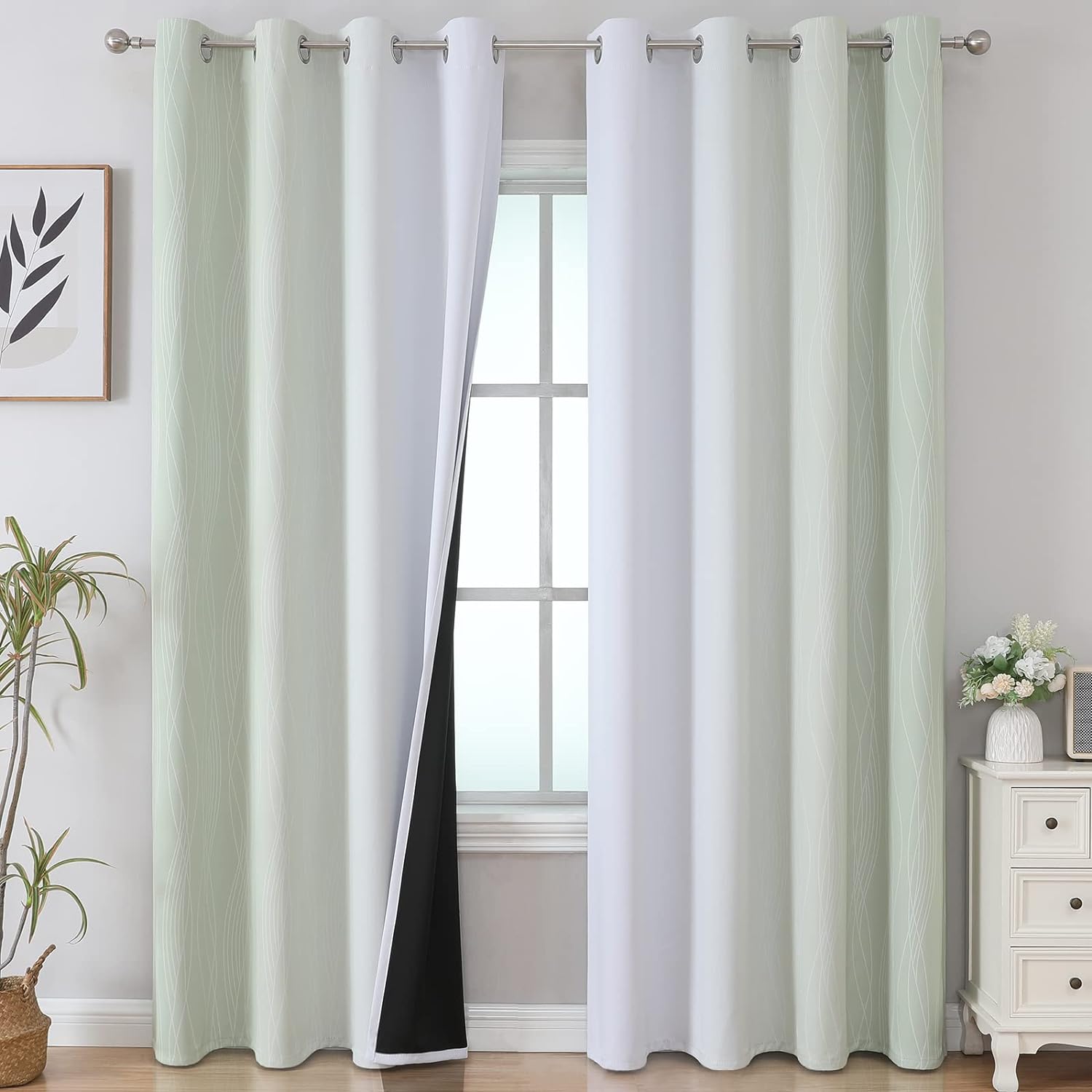 Estelartextiler Estelar Textiler Sage Green and Greyish White Gradient Blackout Curtains for Bedroom, Thermal Insulated Ombre Blackout Drap…