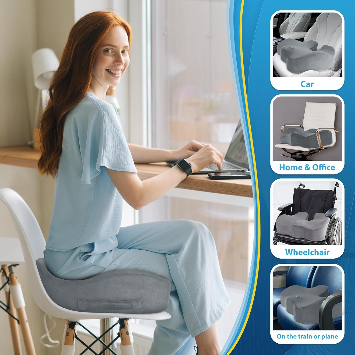 BlissTrends Seat Cushion, Thick Memory Foam Cushions for Office Chair, Car Seat, Airplane, Relieving Pressure Tailbone Sciatica Back Pain fo…