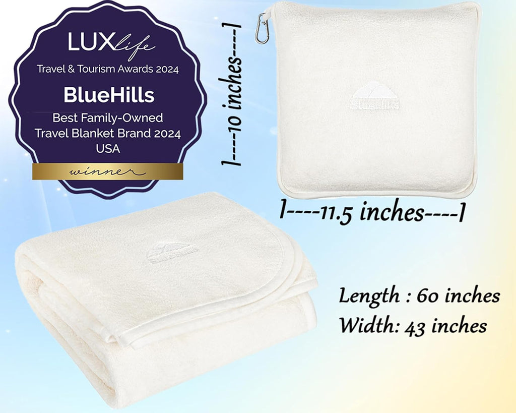 BlueHills Soft Plush Travel Blanket Pillow for Airplane Traveling Essentials in a Bag Flight Throw with Backpack Clip Compact Portable Plan…