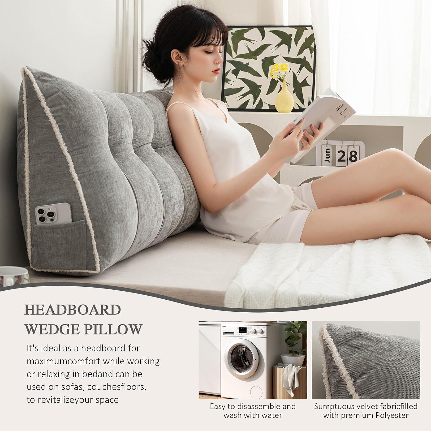 Foreate Headboard Pillow Twin, Chenille Triangular Wedge Pillow Headboard Twin Size, Reading Setting Backrest Daybed Pillows for Bed Sofa…