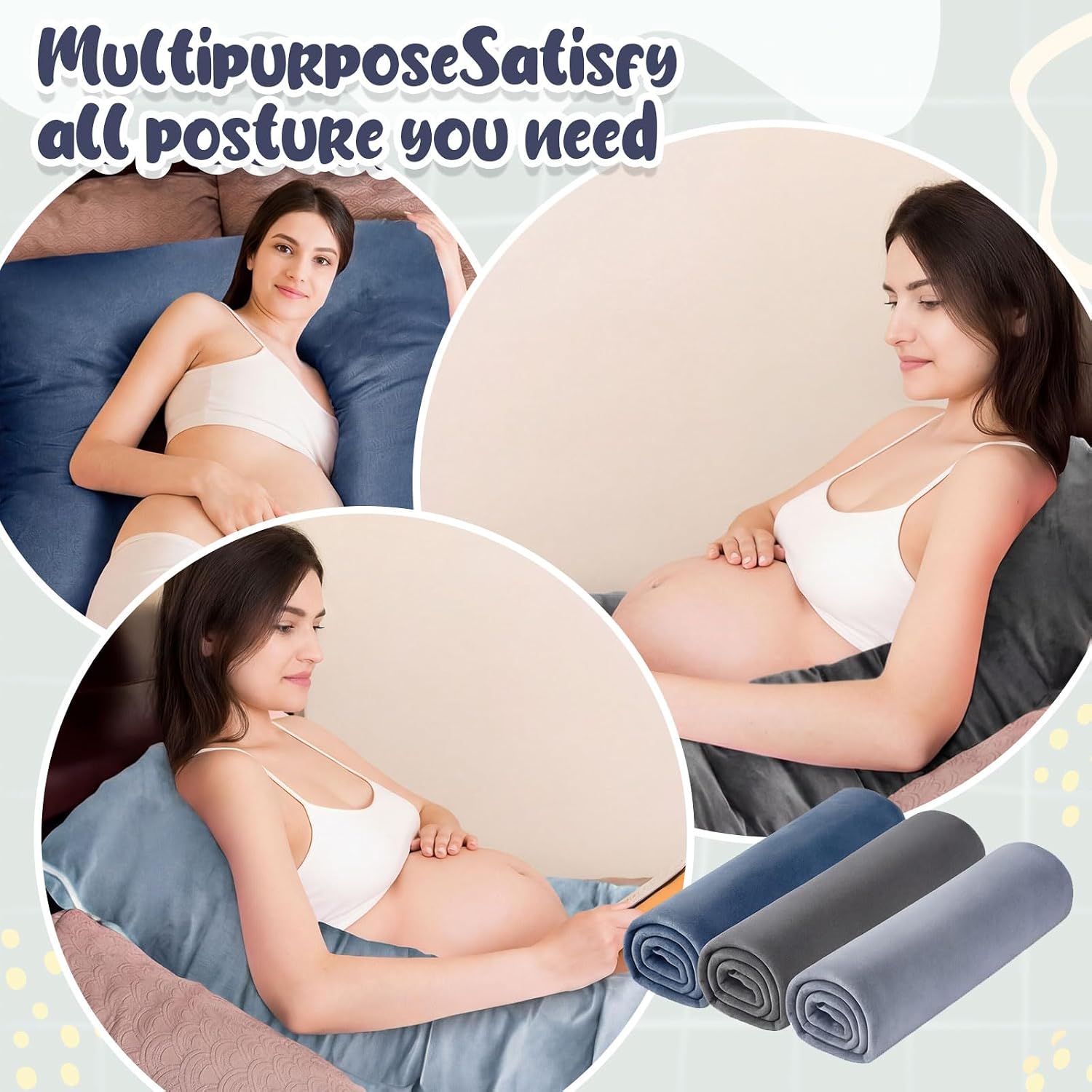 Hahafelt 3 Pcs U-Shaped Pregnancy Pillow Cover, Cotton or Crystal Velvet Maternity, Soft Breathable Fit for 55"x31" Body…