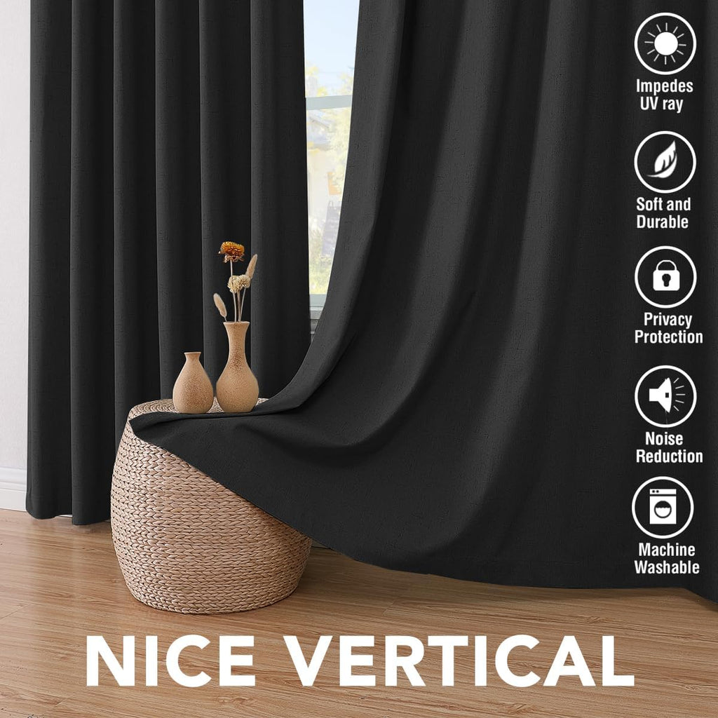 H.VERSAILTEX Bedroom Curtains Blackout Linen Blackout Curtains 84 Inches Long, 100% Blackout Thermal Textured Linen Look Curtain…