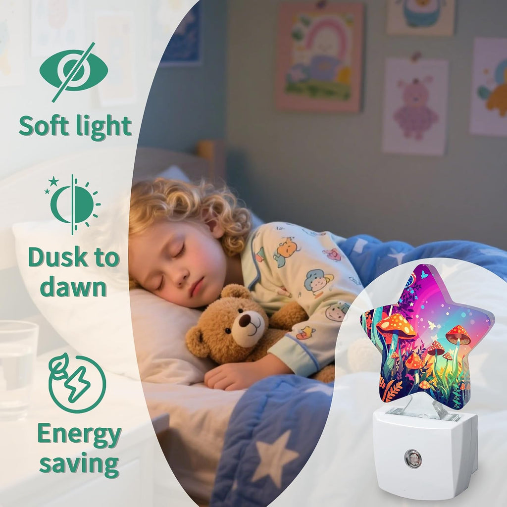 Magic Mushrooms Star Night Light Plug in, Decorative Night Light for Kids Room Nursery Bedroom, Soft Glow Sensor Lamp for Hallway…
