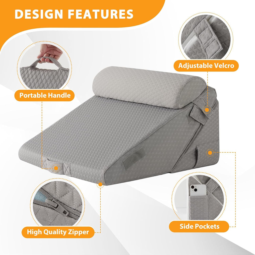 Ruqmuis 3PCS Wedge Pillow Set for After Surgery, Adjustable 9&12 Inch Bed Wedge Pillow for Sleeping, Incline Pillow Wedge for Headboard, Po…