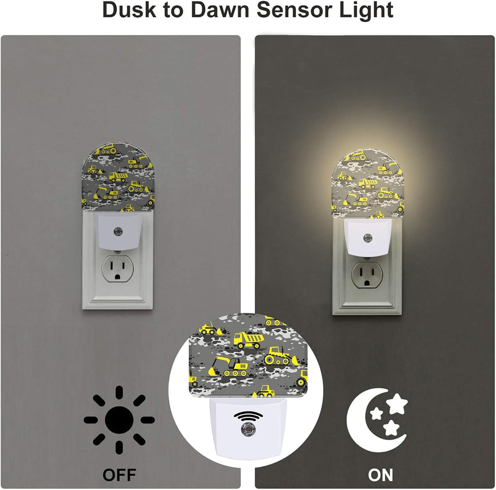 Cartoon Construction Vehicles Night Light for Kids, Excavator Loader and Truck Night Light Plug in with Dusk to Dawn Sensor,0.5w Energy…