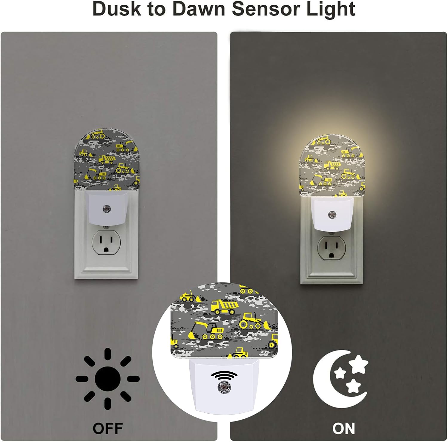 Cartoon Construction Vehicles Night Light for Kids, Excavator Loader and Truck Night Light Plug in with Dusk to Dawn Sensor,0.5w Energy…