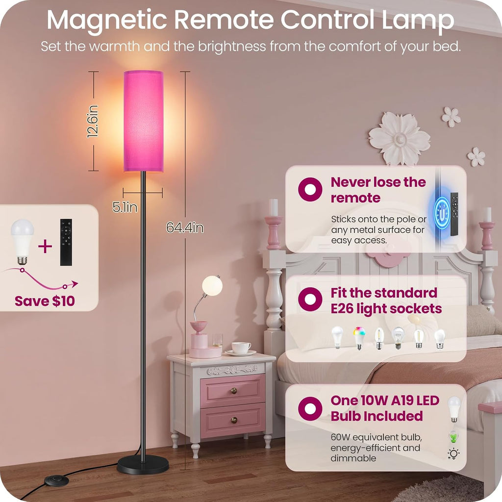 Dimmable Purple Floor Lamp for Living Room with Remote and Foot Switch, Corner Floor Lamp for Bedroom, 64.4" Standing Tall Lamp, 10W…