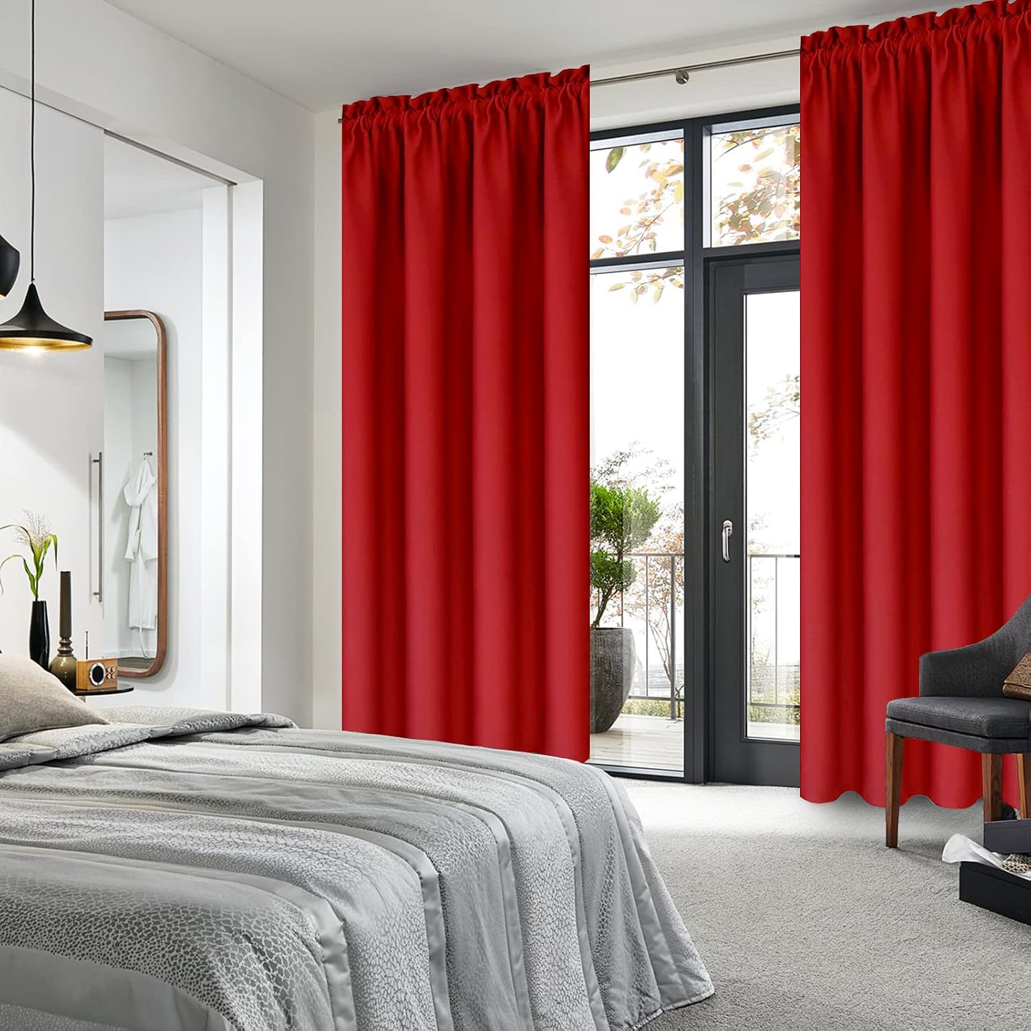 Dwcn Christmas Blackout Curtains for Bedroom – Thermal Insulated Energy Saving Drapes for Living Room, Red, W 38 x L 84 Inch, Set of 2 Rod…