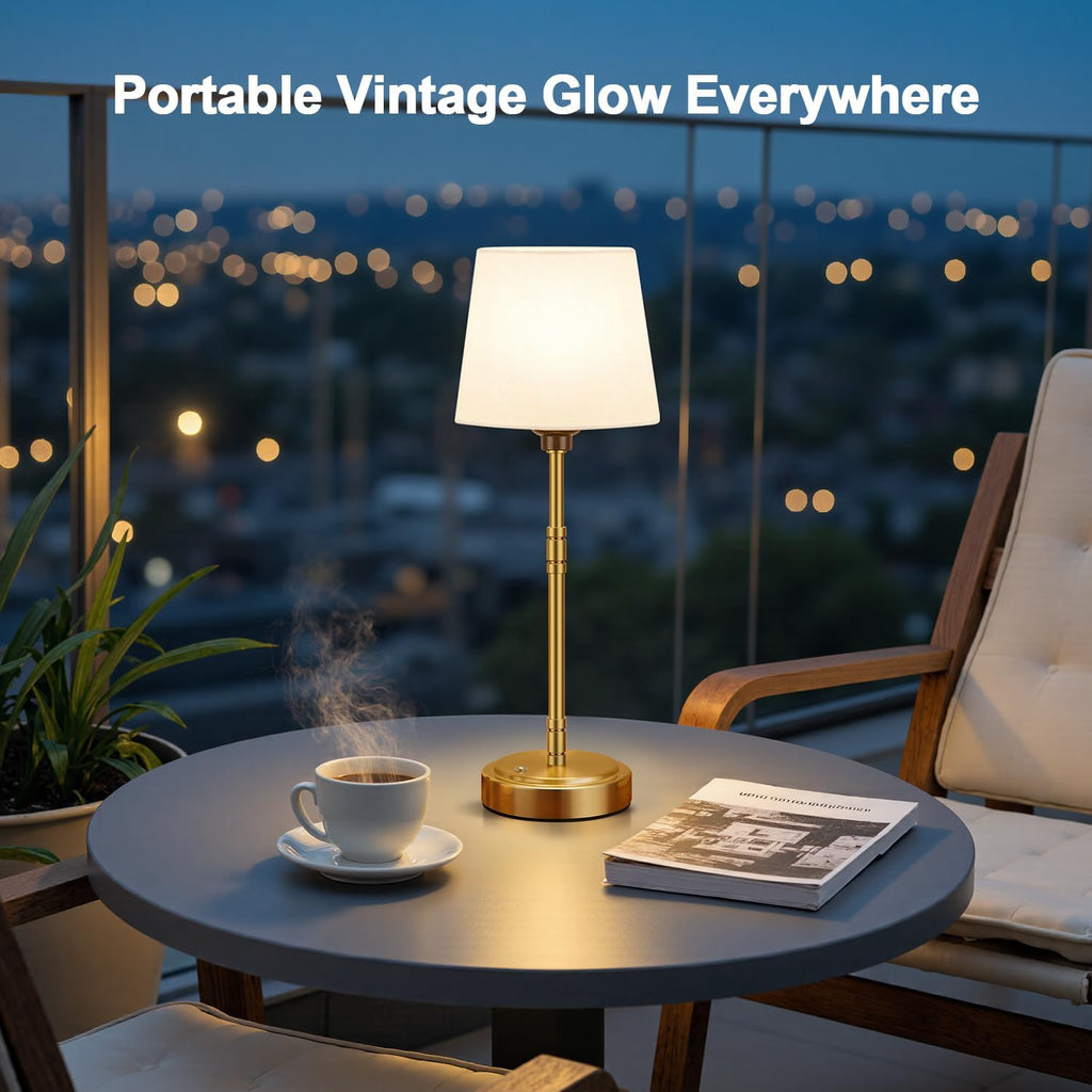 Cordless Table Lamps Set of 2 – Battery Operated Lamp with 7500mAh Rechargeable Battery, Stepless Dimmable Vintage Brushed Gold Desk…