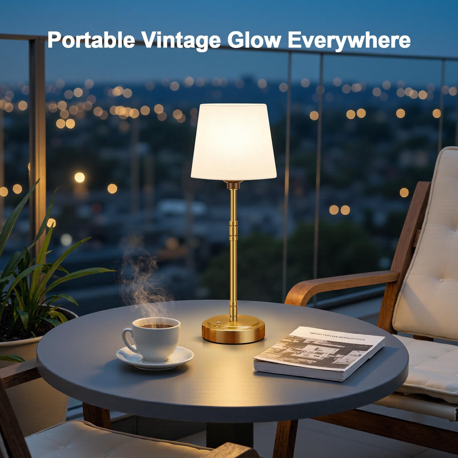 Cordless Table Lamps Set of 2 – Battery Operated Lamp with 7500mAh Rechargeable Battery, Stepless Dimmable Vintage Brushed Gold Desk…