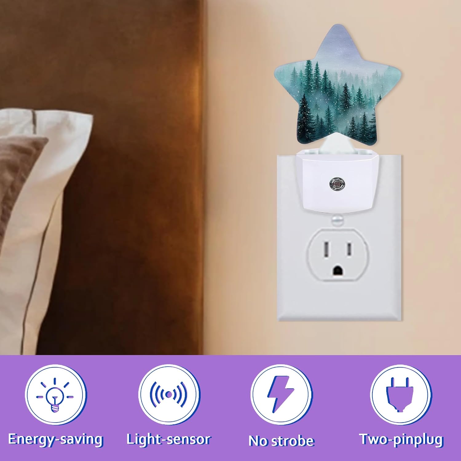Energy Efficient Nightlights Plug in Wall, Foggy Forest Night Light for Kids Bedroom Decorative, Watercolor Trees Dusk-to-Dawn Sensor…