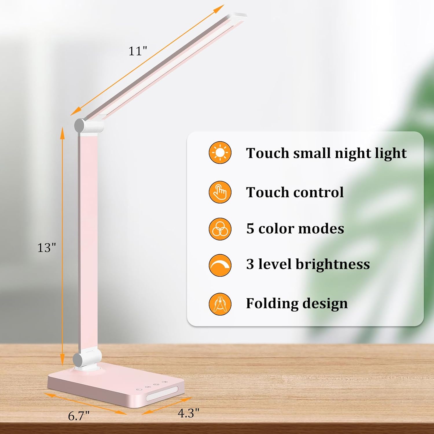 LED Desk Lamp with USB Ports, Touch Desk Lamps for Home Office with 5 Color Modes,3 Brightness Desk Light with Small Night Light, Reading…