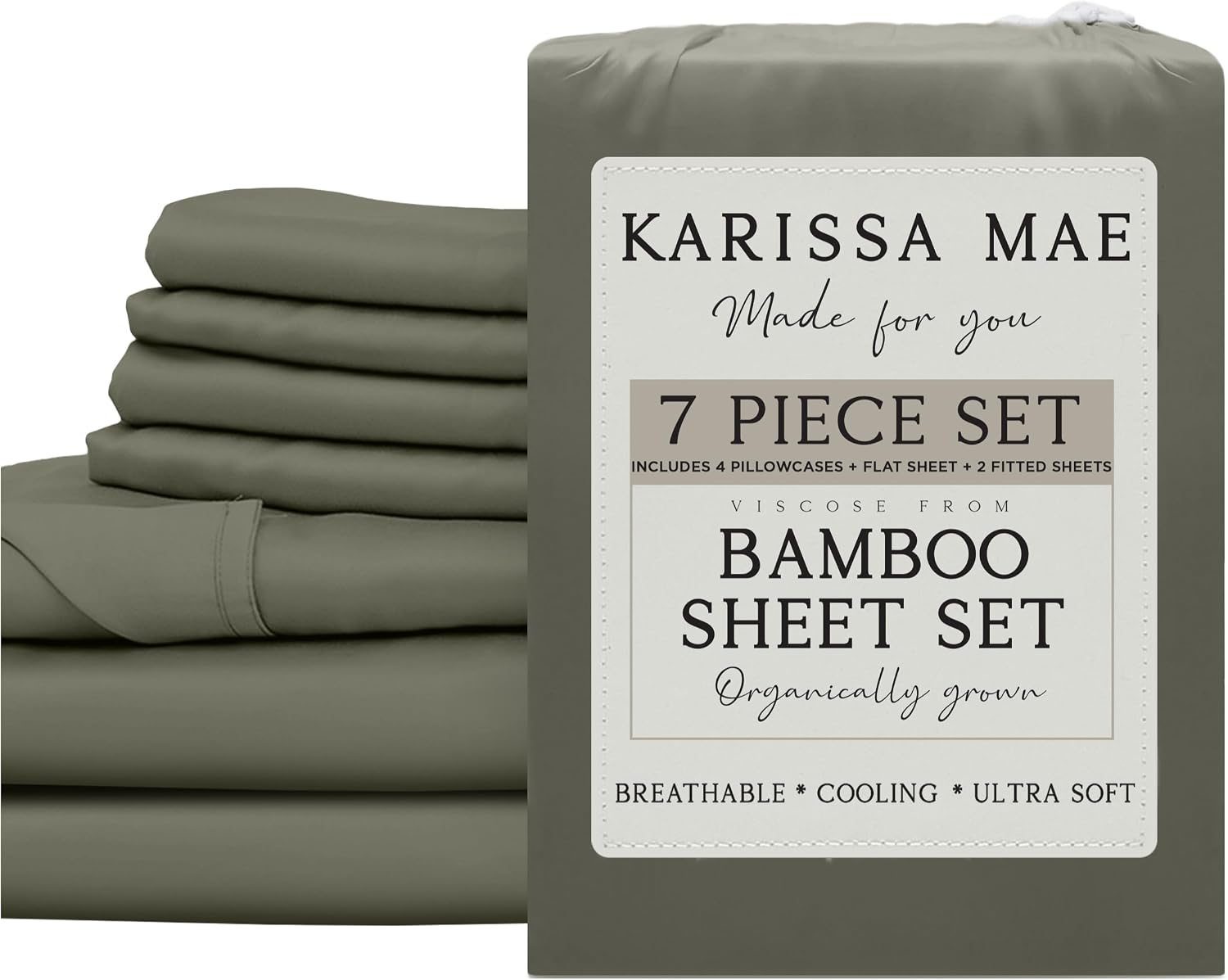 KARISSA MAE 7 Piece Pure Viscose from Bamboo Split King Size Sheet Set | 100% FSC Certified | Luxuriously Soft | Cooling | 18" Deep…