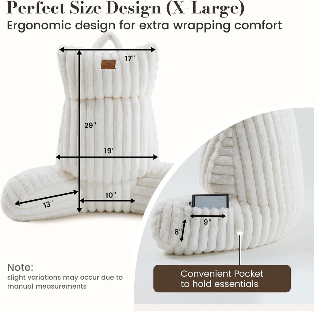 AmélieHome Amélie Home Faux Fur Reading Pillow with Pocket for Sitting in Bed, Adult Backrest Bed Pillow with Washable Cover for Loung…