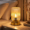 LightRound Table Lamp for Bedroom, Cordless Small Bedside Lamp, Touch Dimmable Rechargeable Lamp Battery Operated with Amber Glass Shades…