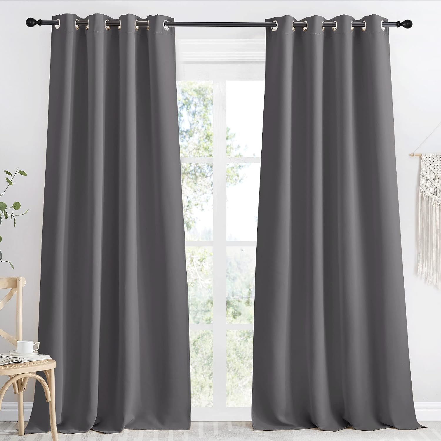 NICETOWN Grey Blackout Long Curtain 90 inch Long, W55 x L90, 1 Panel, Thermal Insulated Window Treatment with Grommet Room Darkening…