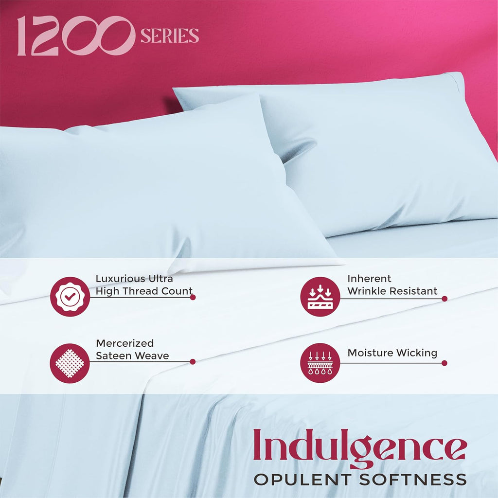 Mayfair Linen 100% Egyptian Cotton Pillow Cases Queen Size Set of 2 - Luxury 1200 Series Standard/Queen Pillow Cases (Light Blue), Silky…