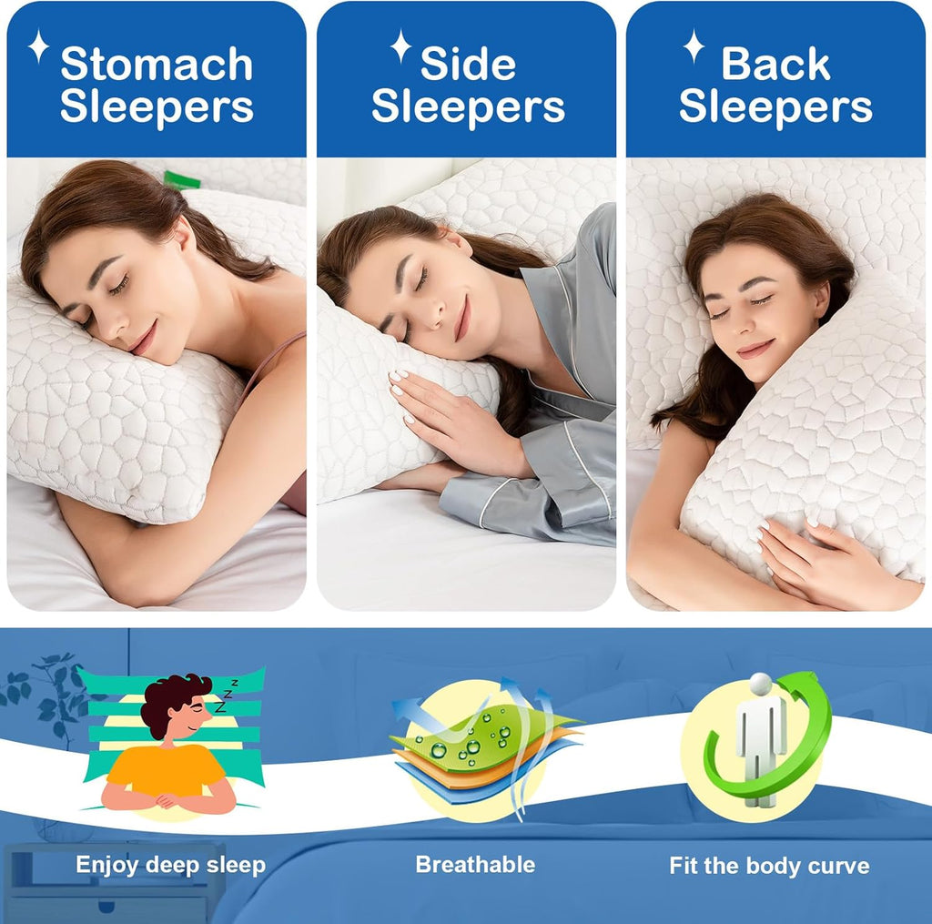 Supamodern SUPA MODERN Cooling Bed Pillows for Sleeping 2 Pack Shredded Memory Foam Pillows Adjustable Pillow for Side Back Stomach Sleeper…