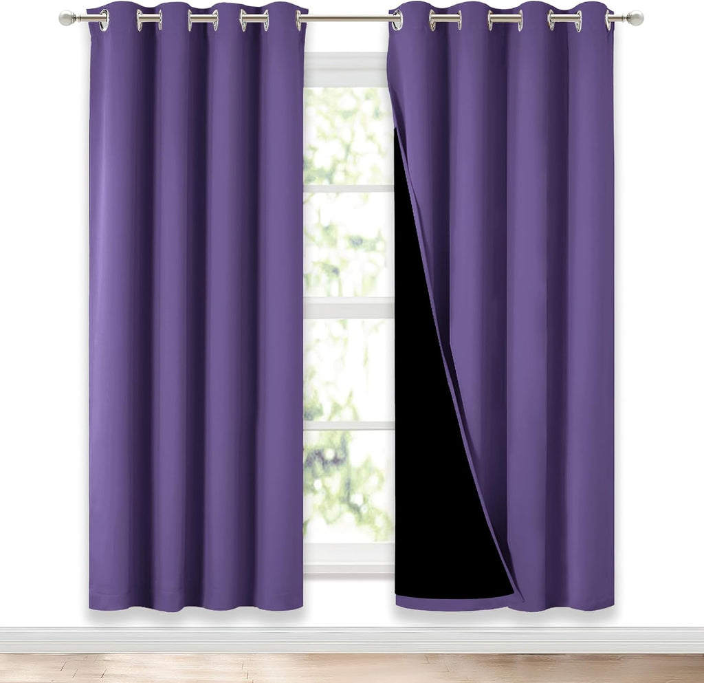 Nicetown Lilac Purple Full Shade Curtain Panels, Pair of Energy Smart & Noise Blocking Out Blackout Drapes for Dining Room Window, Thermal…