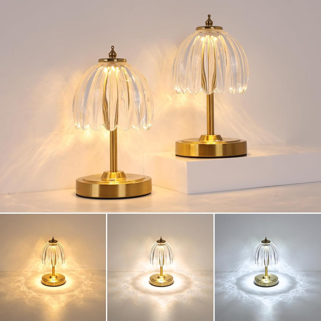 Shenmoyl Set of 2 Tulip Table Lamp with 5200mAh Battery & Touch Control, Cordless Small Table Lamp with 3 Colors, Rechargeable Battery Oper…