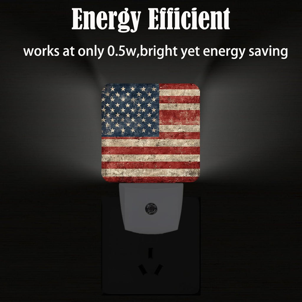 American Flag Night Light, Plug Into Wall for Boys Girls Bedroom Decorative Square Night Light Lamp 0.5w Sleep Friendly