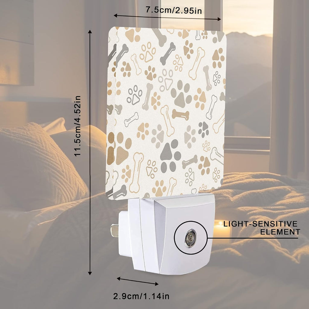 Dog Cat Paw Print Bones Night Light Plug-in LED Nightlights Auto Sensor Night Lamp Dusk-to-Dawn Lamp Home Decor for Nursery Children…