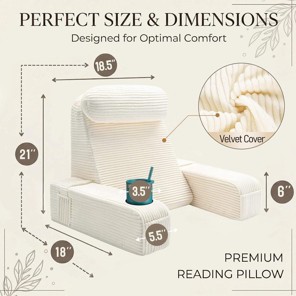 Asawesling Reading Pillow for Adults, Back Pillow for Bed Sitting Up, Backrest Pillow for Sitting in Bed, Detachable Arms with Built-in Cup…