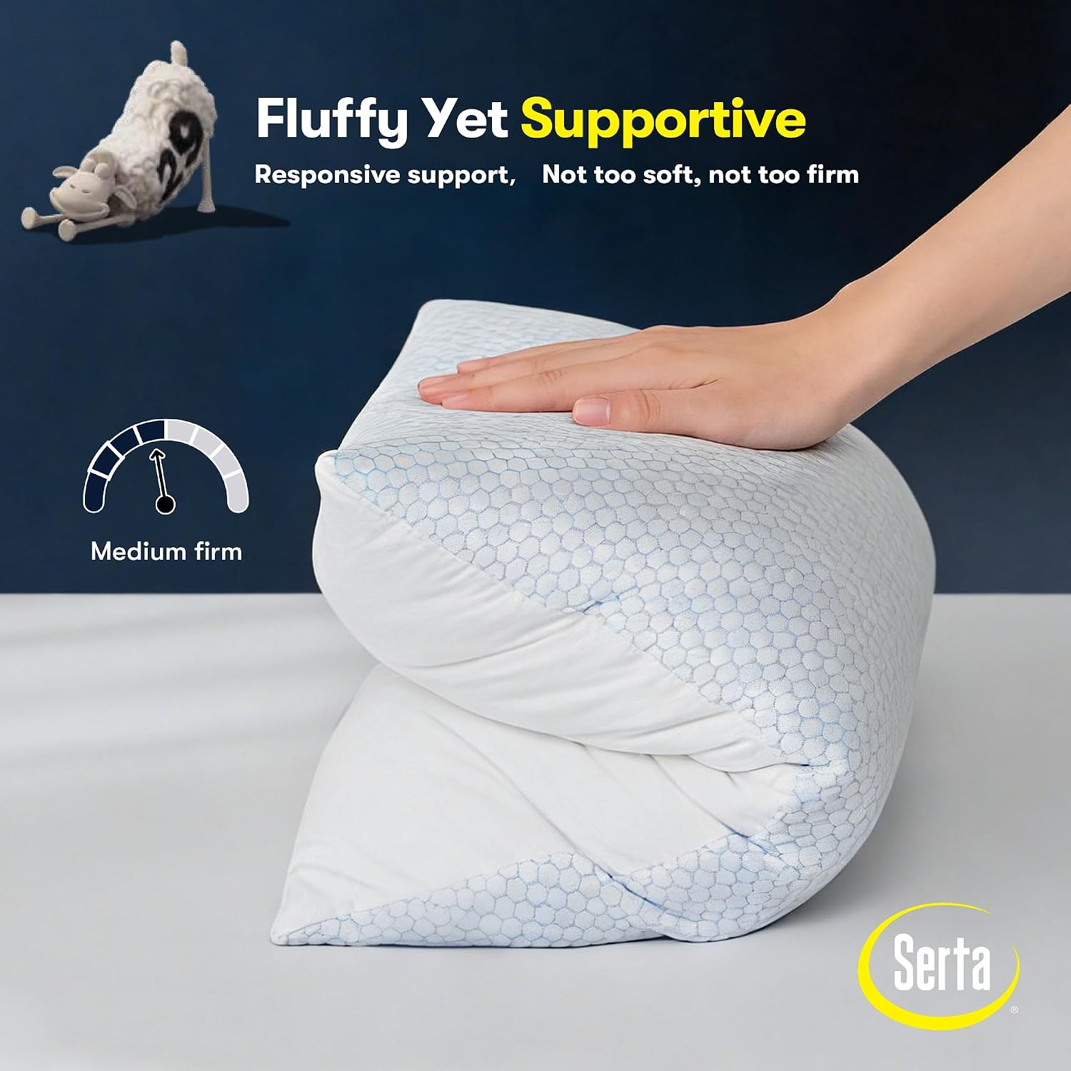 Serta Cooling Down Alternative Bed Pillows Queen Size Set of 2, Reversible Cooling & Cotton Fabric, Medium Firm, Breathable Support for…