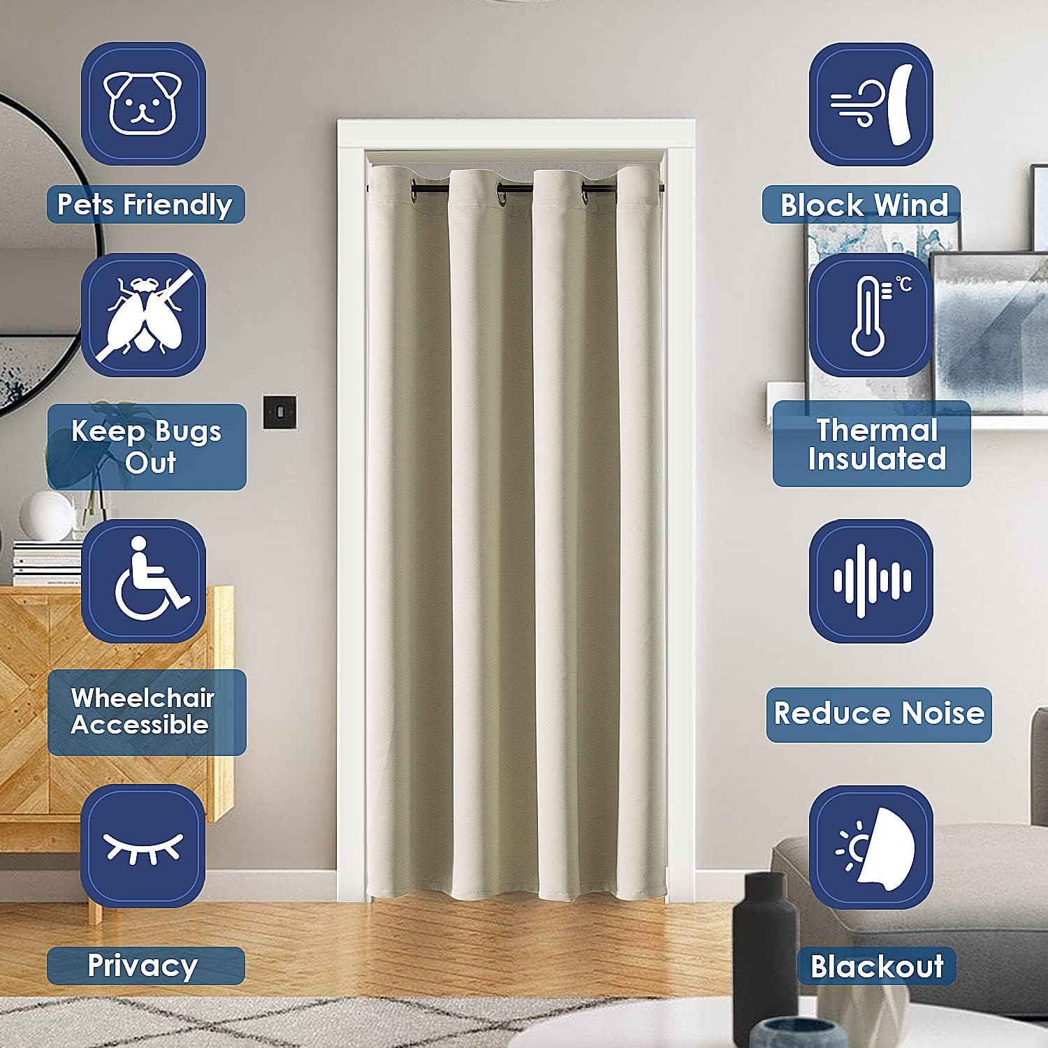 ChrisDowa Blackout Door Curtains for Doorway Privacy, Grommet Closet Curtains for Bedroom Closet Door, Thermal Insulated Temporary Doorway…